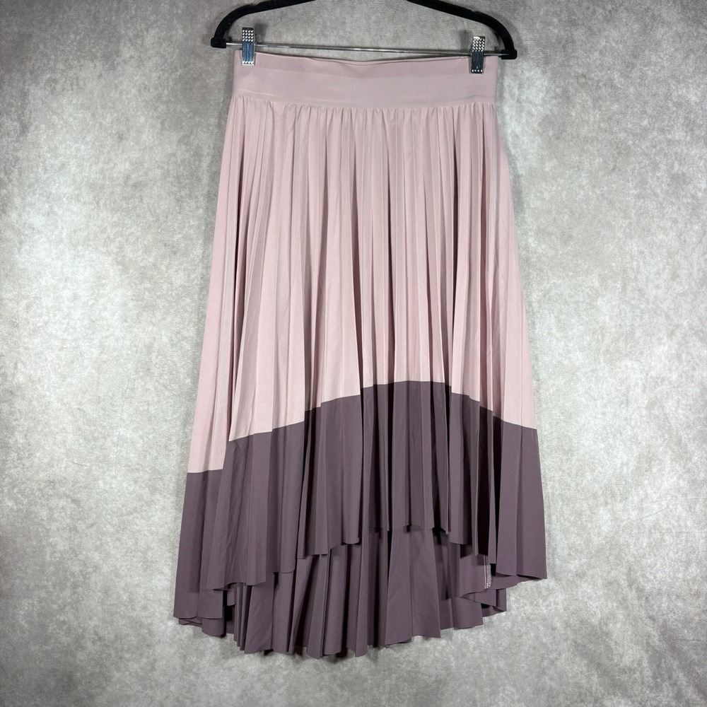 Athleta Swing Forward Skirt Womens Small Pink Purple Colorblock Pleated High Low